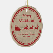 Rood- en beige kersttasje en familienaam keramisch ornament (Rechts)