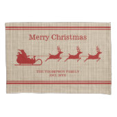 Rood- en beige kersttasje en familienaam kussensloop (Voorkant-Links)