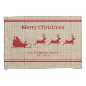 Rood- en beige kersttasje en familienaam kussensloop (Voorkant-Rechts)