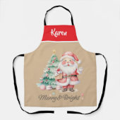Rood en beige Merry & Bright script Sinterklaas Schort (Voorkant)