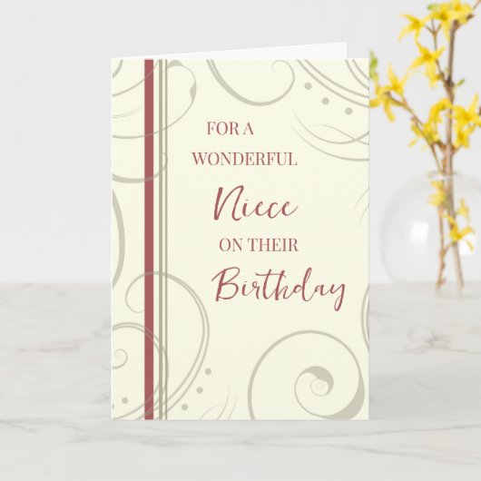 Rood en Beige Niece Verjaardag Kaart (Gele Bloem)