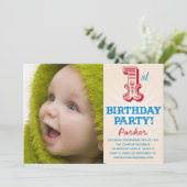 ROOD EN BLAUW 1E | EERSTE VERJAARDAG UITNODIGING (Staand voorkant)