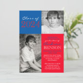 Rood en Blauw 2 Foto Afstuderen Aankondiging (Staand voorkant)