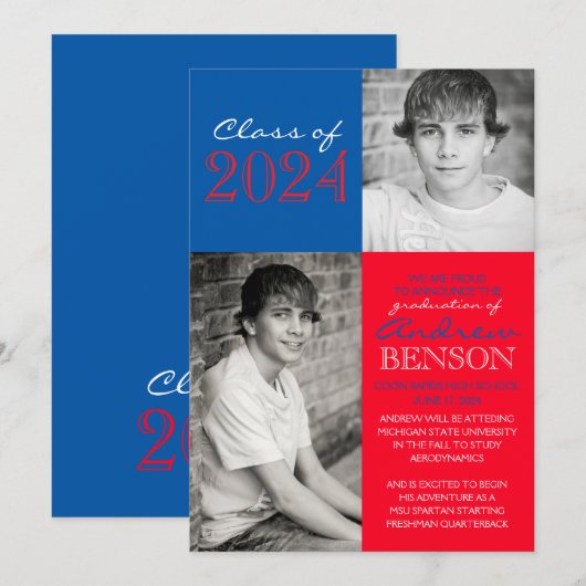 Rood en Blauw 2 Foto Afstuderen Aankondiging (Voorkant / Achterkant)
