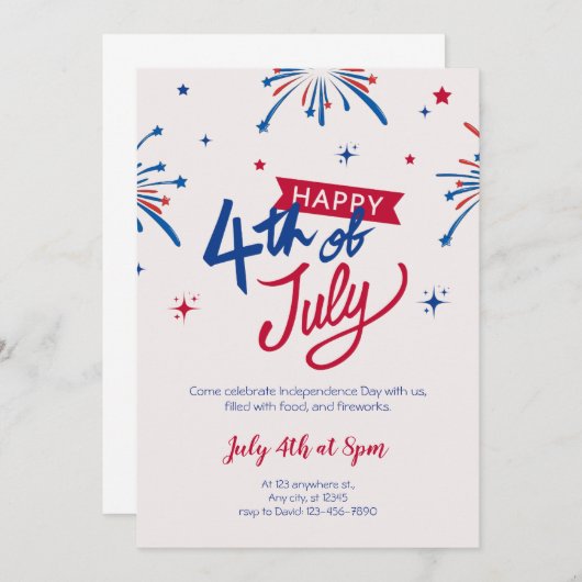 Rood en Blauw 4 juli Uitnodiging (Voorkant / Achterkant)
