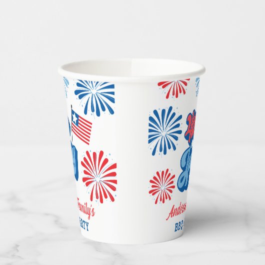 Rood en Blauw 4 juli Vuurwerk Retro BBQ Party Papieren Bekers (Links)