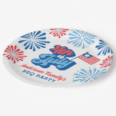 Rood en Blauw 4 juli Vuurwerk Retro BBQ Party Papieren Bordje (Gekanteld)