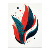 Rood en Blauw Abstract Leaf Art Print Foto Afdruk (Voorkant)