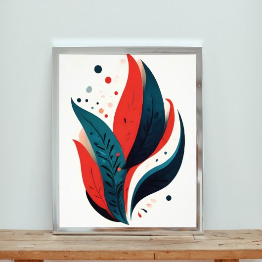 Rood en Blauw Abstract Leaf Art Print Foto Afdruk