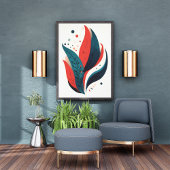 Rood en Blauw Abstract Leaf Art Print Foto Afdruk
