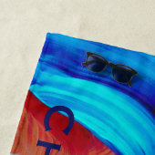 Rood en blauw Abstract met blauwe naam Strandlaken (In situ)