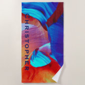 Rood en blauw Abstract met blauwe naam Strandlaken (Voorkant)