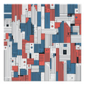 Rood en Blauw Abstract Ontwerp Muurdecoratie Perfect Poster (Voorkant)