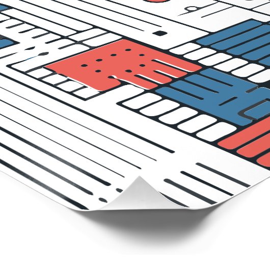 Rood en Blauw Abstract Ontwerp Muurdecoratie Perfect Poster (Hoek)