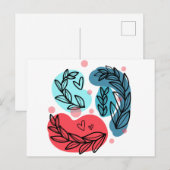 Rood en blauw Abstracte Planten Briefkaart (Voorkant / Achterkant)