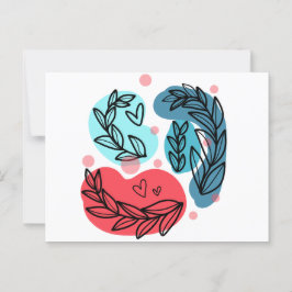 Rood en blauw Abstracte Planten Briefkaart