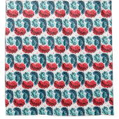 Rood en blauw Abstracte Planten Douchegordijn (Voorkant)