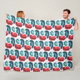 Rood en blauw Abstracte Planten Fleece Deken