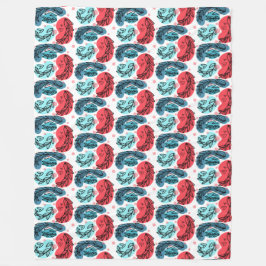 Rood en blauw Abstracte Planten Fleece Deken