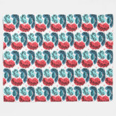 Rood en blauw Abstracte Planten Fleece Deken (Voorkant (Horizontaal))