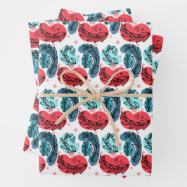 Rood en blauw Abstracte Planten Inpakpapier Vel