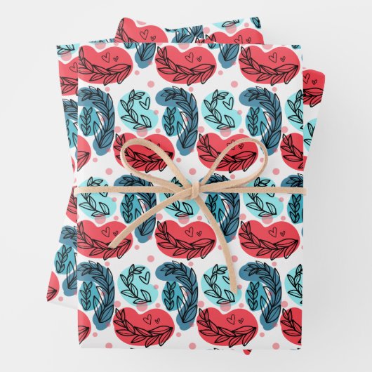 Rood en blauw Abstracte Planten Inpakpapier Vel (In situ)