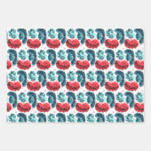 Rood en blauw Abstracte Planten Inpakpapier Vel (Voorkant)