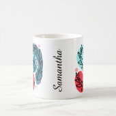 Rood en blauw Abstracte Planten Koffiemok (Center)