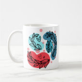 Rood en blauw Abstracte Planten Koffiemok (Links)