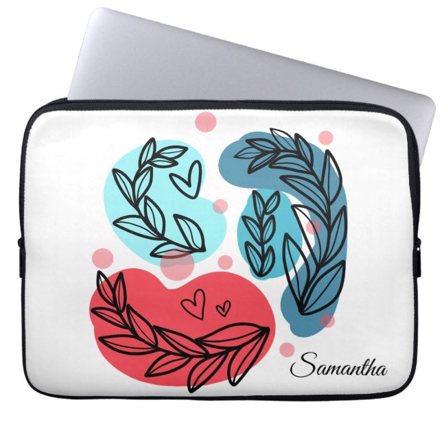 Rood en blauw Abstracte Planten Laptop Sleeve (Voorkant)