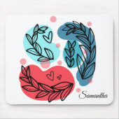 Rood en blauw Abstracte Planten Muismat (Voorkant)