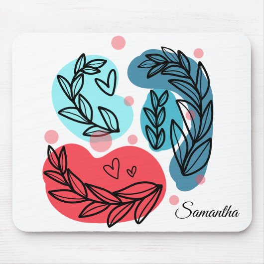 Rood en blauw Abstracte Planten Muismat (Voorkant)