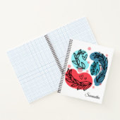 Rood en blauw Abstracte Planten Notitieboek (Binnen)
