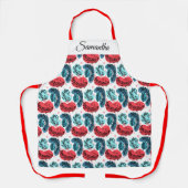 Rood en blauw Abstracte Planten Schort (Voorkant)