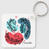 Rood en blauw Abstracte Planten Sleutelhanger (Achterkant)