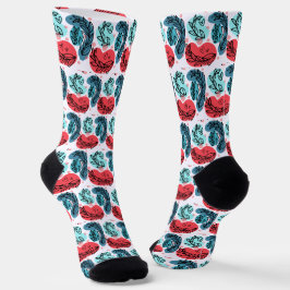 Rood en blauw Abstracte Planten Sokken