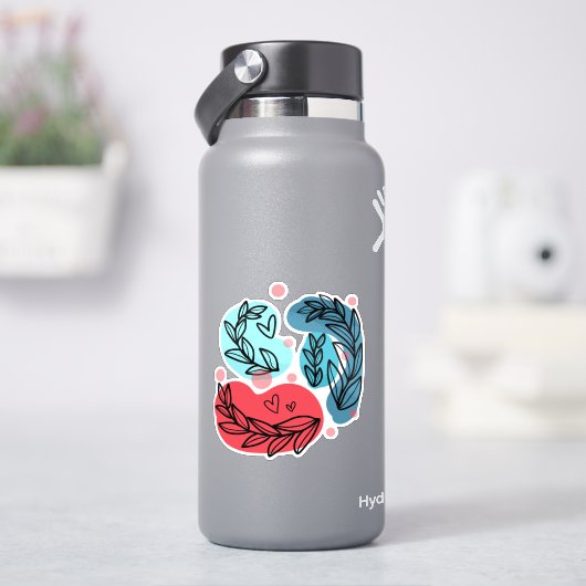 Rood en blauw Abstracte Planten Sticker (HydroFlask)