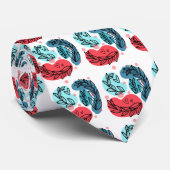 Rood en blauw Abstracte Planten Stropdas (Opgerold)