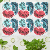 Rood en blauw Abstracte Planten Theedoek (Gevouwen)