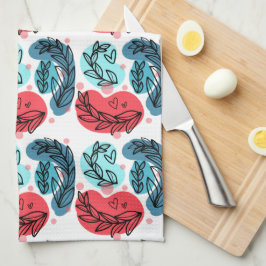 Rood en blauw Abstracte Planten Theedoek