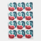 Rood en blauw Abstracte Planten Theedoek (Verticaal)