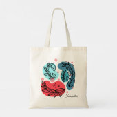 Rood en blauw Abstracte Planten Tote Bag (Achterkant)