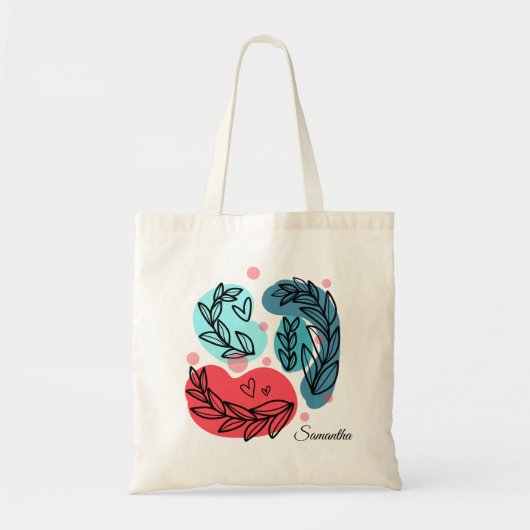 Rood en blauw Abstracte Planten Tote Bag (Voorkant)