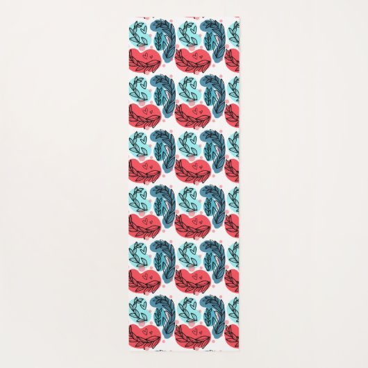 Rood en blauw Abstracte Planten Yogamat (Achterkant)