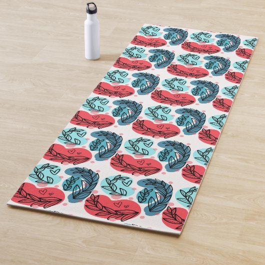 Rood en blauw Abstracte Planten Yogamat (In situ)