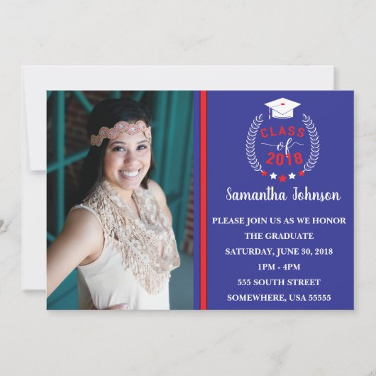 Rood en Blauw Afstudeerfeest Uitnodigen Kaart (Voorkant)