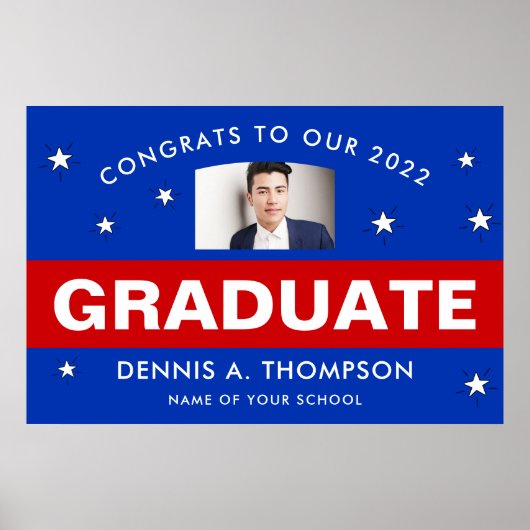 Rood en blauw Afstuderen - Aangepast Poster (Voorkant)