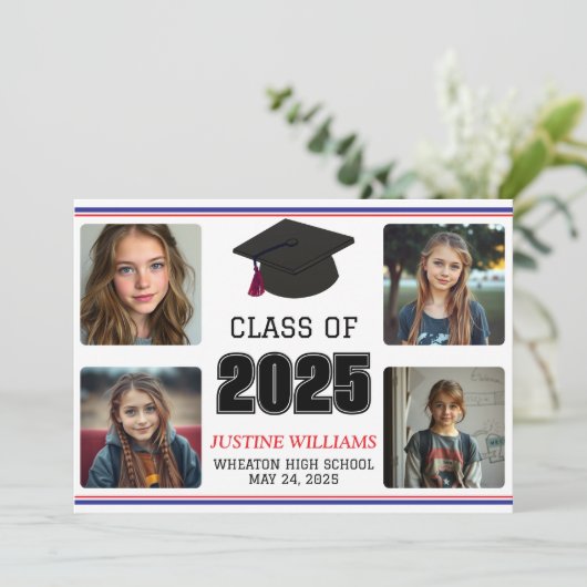 Rood en blauw Afstuderen Aankondiging (Staand voorkant)