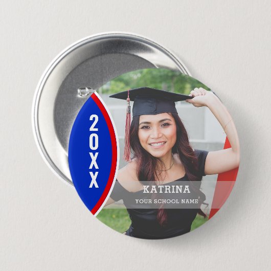 Rood en blauw Afstuderen Foto - Aangepaste Button (Voorkant /achterkant)