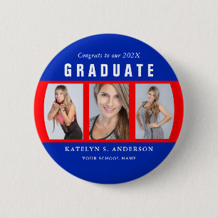 Rood en blauw Afstuderen Foto Collage op maat Ronde Button 5,7 Cm